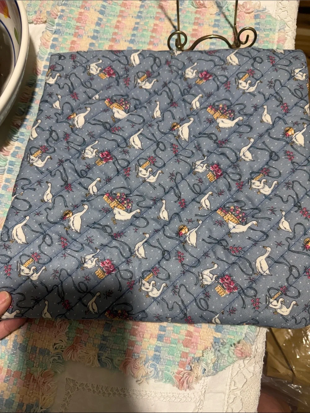 Pyrex  Corningware Quilted Blue goose geese cook n carry Cottagecore RARE